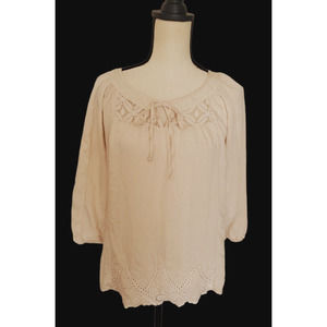 Fig And Flower Ivory Beige Boho Tunic Top Lace Eyelet Detail Sz M